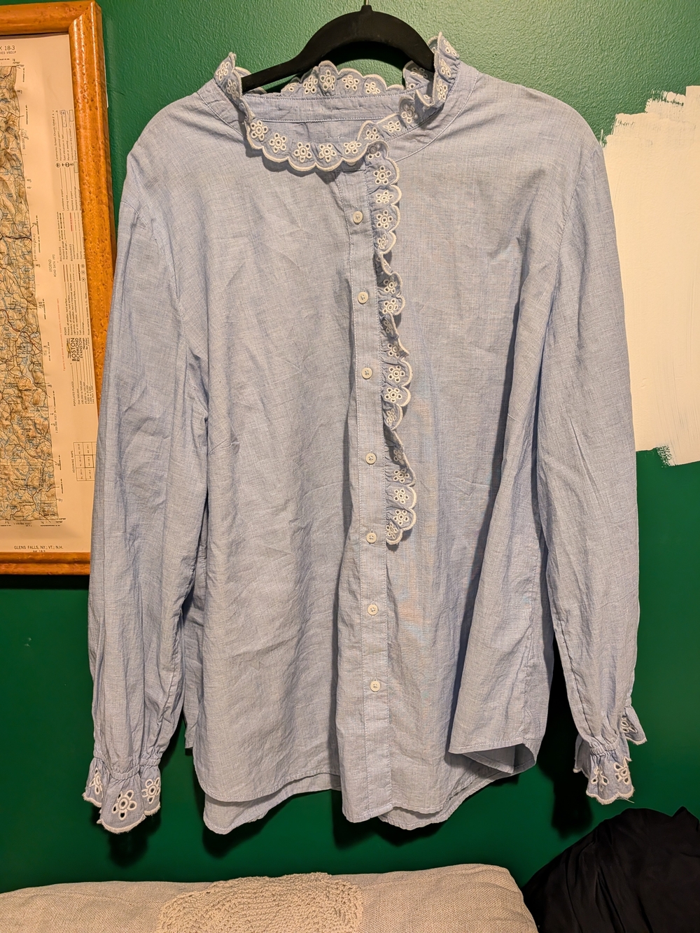 Talbots Light Blue Button-Up Shirt with Lace Trim